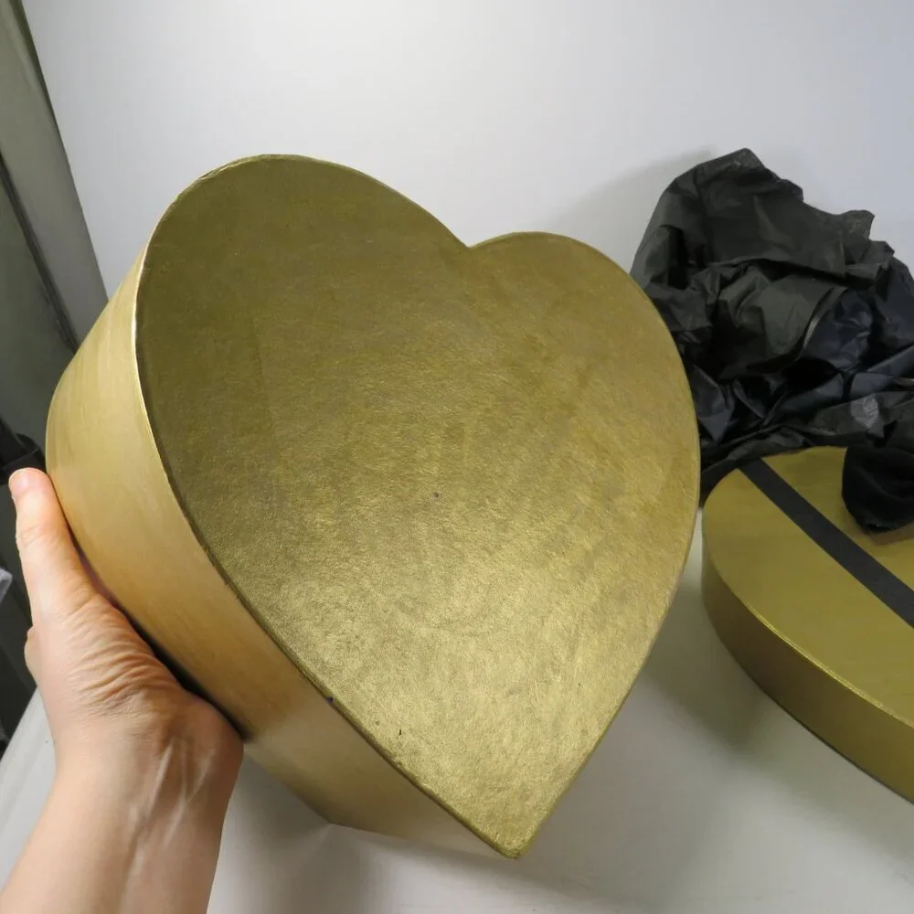 Gold Tux Heart Gift Box w velvet bow tie & pearl dots 9.5